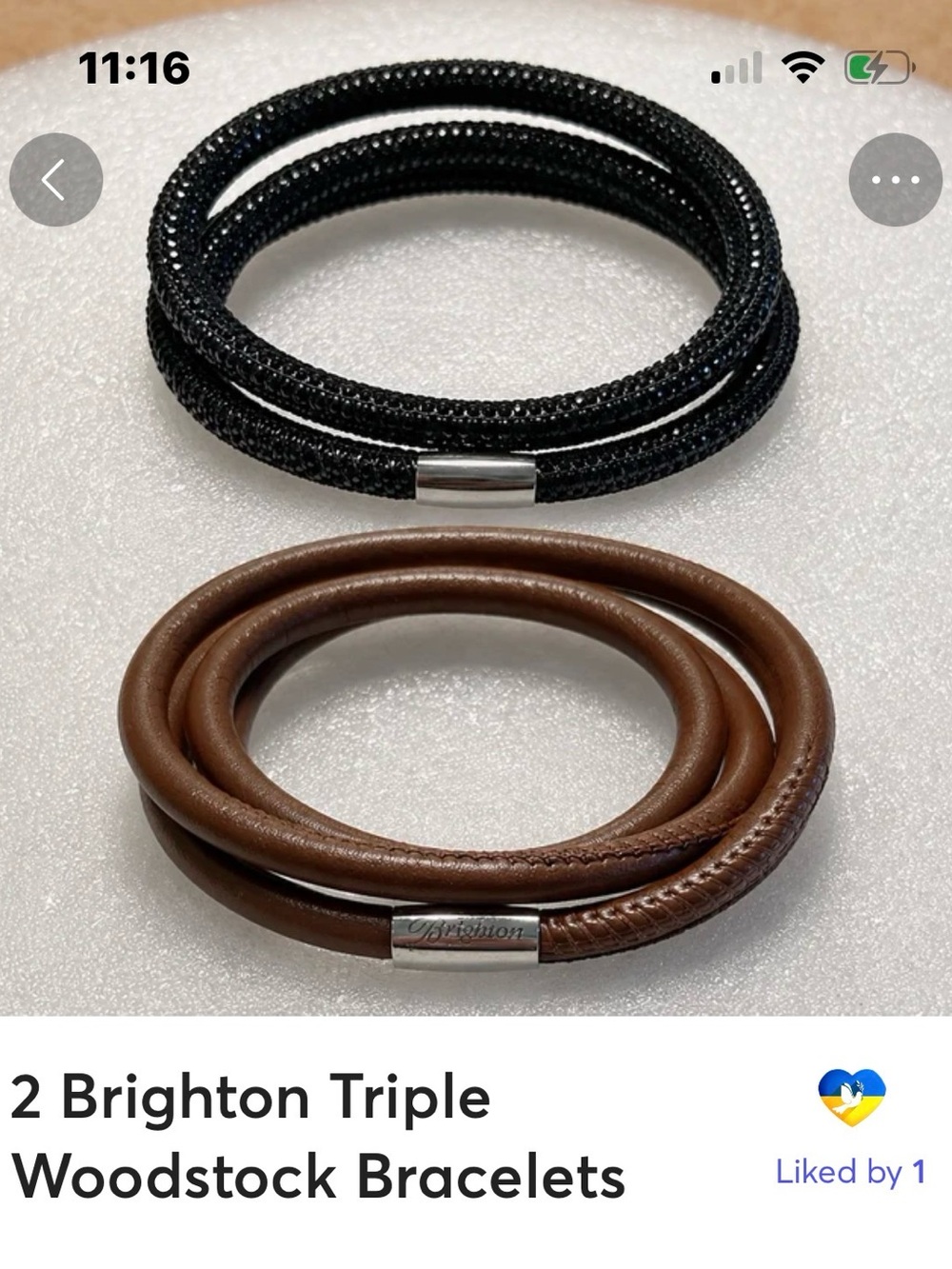 Brighton Black Sparkle & Brown Leather Triple Wrap Bracelets